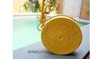 straw synthetic rattan circle bag yellow 